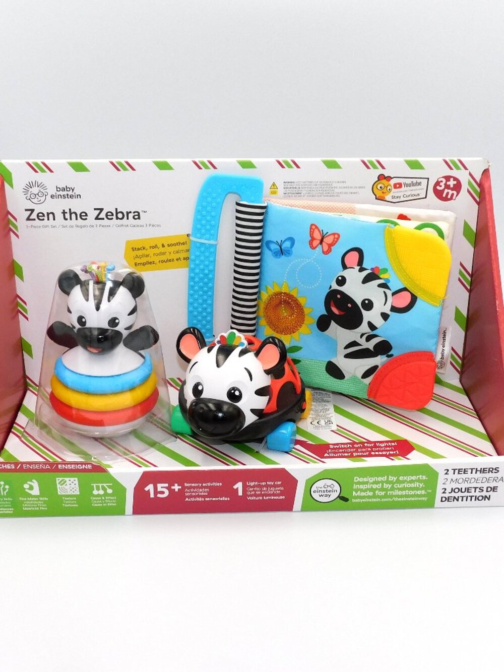 Baby Einstein Zen Zebra 3 Pce Gift Set Jungle Car Book Stack Wobble Jungle NEW